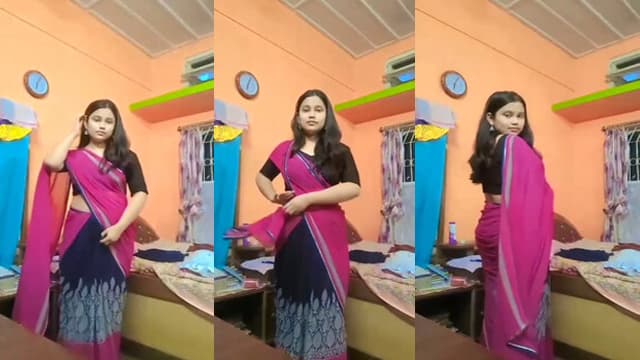 Desi Cute Girl Saree – Blouse Remove Boobs Show